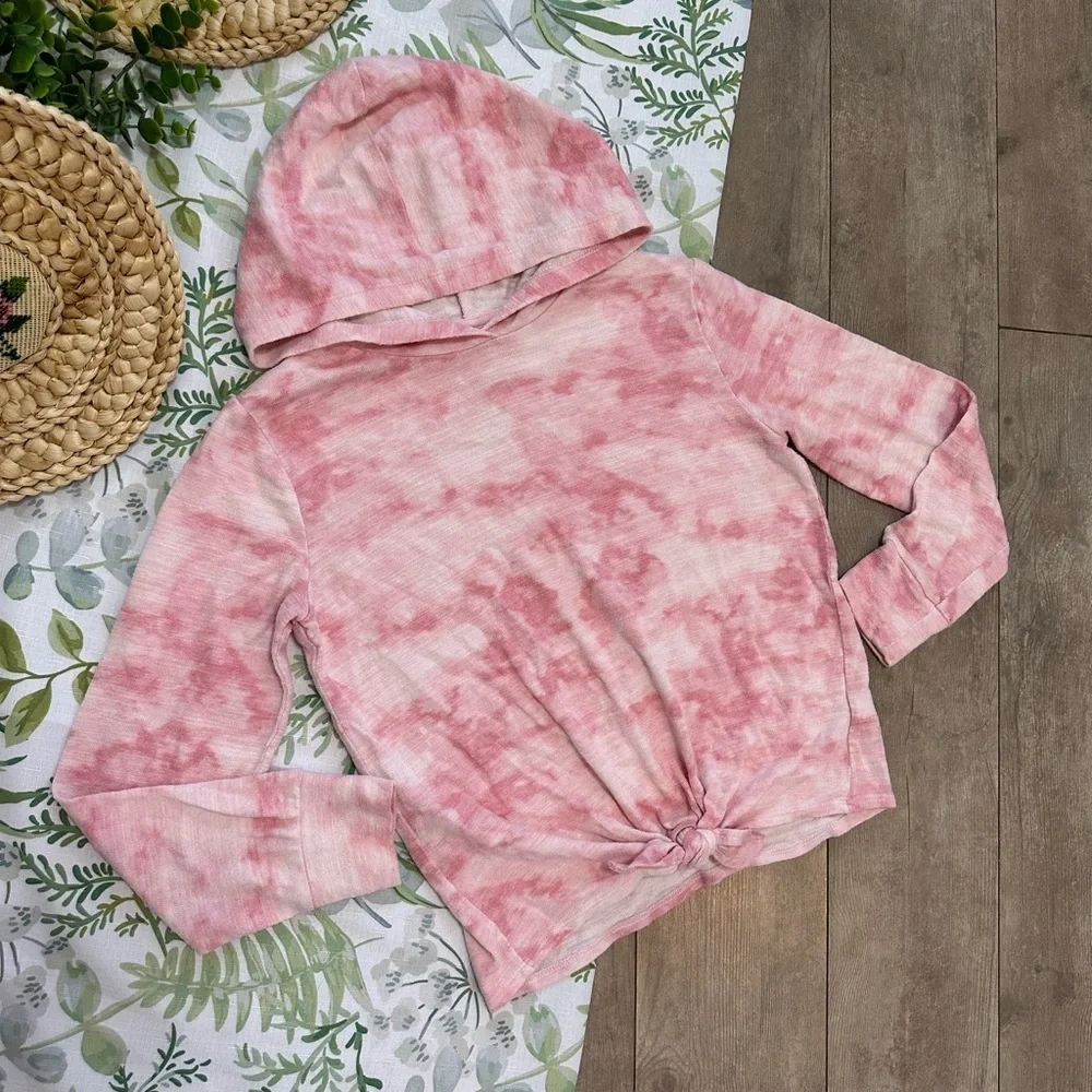Old Navy Girls Tie Dye Plush Knit Tie Front pullover Hoodie Size Large